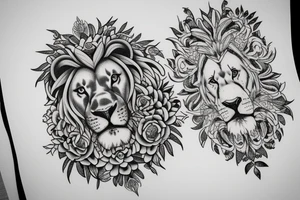 peonies lion tattoo idea