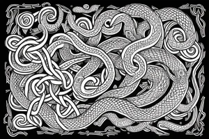 Old Norse rune stone art inspired. Jormungandr, large interlocking snake or lindwyrm in a knotted design for an arm sleeve tattoo idea