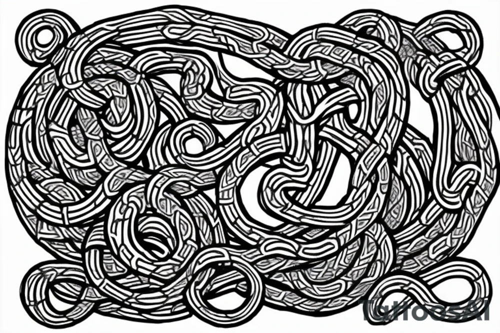 Old Norse rune stone art inspired. Jormungandr, large interlocking snake or lindwyrm in a knotted design for an arm sleeve. Abstract, looks like a stone carving. tattoo idea