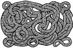 Old Norse rune stone art inspired. Jormungandr, large interlocking snake or lindwyrm in a knotted design for an arm sleeve. Abstract, looks like a stone carving. tattoo idea