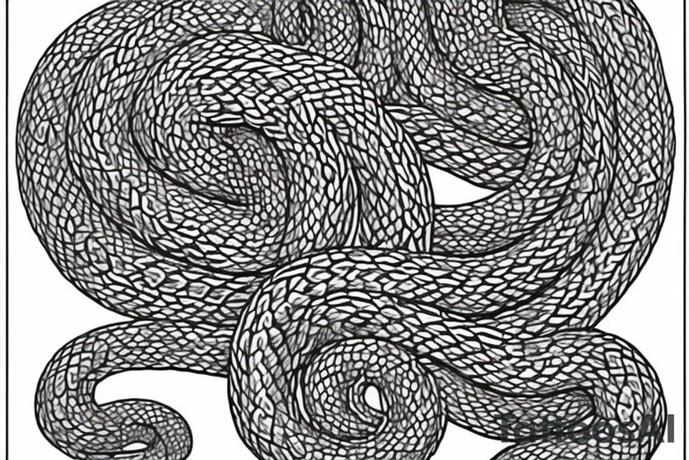 Old Norse rune stone art inspired. Jormungandr, large interlocking snake or lindwyrm in a knotted design for an arm sleeve. Abstract, looks like a stone carving. Viking aesthetic tattoo idea