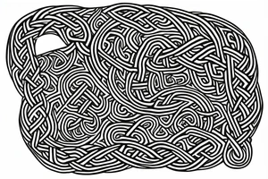 Old Norse rune stone art inspired. Jormungandr, large interlocking lindwyrm in a knotted design for an arm sleeve. Abstract, looks like a stone carving. Viking aesthetic tattoo idea