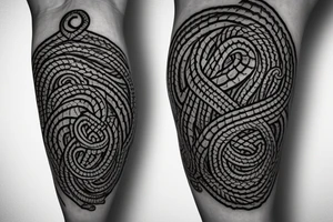 Old Norse rune stone art inspired. Jormungandr, large interlocking lindwyrm in a knotted design for an arm sleeve. Abstract, looks like a stone carving. Viking aesthetic tattoo idea