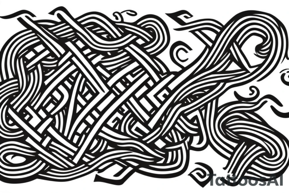 Old Norse artwork inspired. Semi-abstract rune stone carving of jormungandr in knots biting his tail tattoo idea