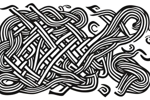 Old Norse artwork inspired. Semi-abstract rune stone carving of jormungandr in knots biting his tail tattoo idea