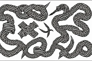 Old Norse artwork inspired. Semi-abstract rune stone carving of jormungandr in knots biting his tail tattoo idea