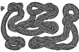 Old Norse artwork inspired. Semi-abstract rune stone carving of jormungandr in knots biting his tail for an arm sleeve tattoo idea