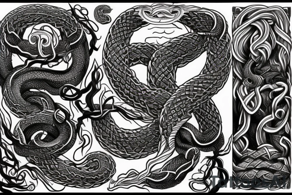 old Norse style jormungandr sleeve tattoo idea