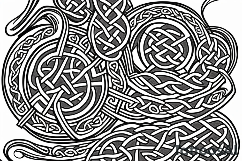 old Norse style jormungandr sleeve Celtic knots tattoo idea