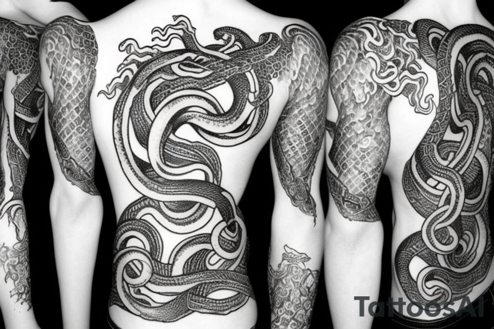 Oseberg style Jormungandr sea serpent arm sleeve tattoo idea