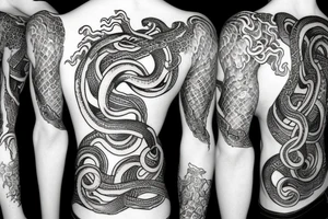 Oseberg style Jormungandr sea serpent arm sleeve tattoo idea