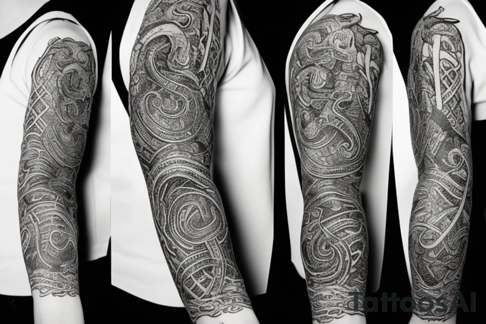 Oseberg style Jormungandr sea serpent arm sleeve tattoo idea