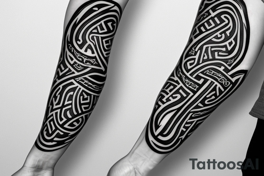 Oseberg style rune stone carving Jormungandr sea serpent arm sleeve tattoo idea