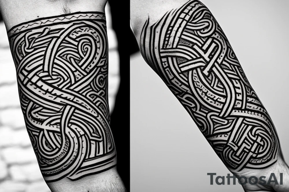 Oseberg style rune stone carving Viking Jormungandr sea serpent arm sleeve tattoo idea