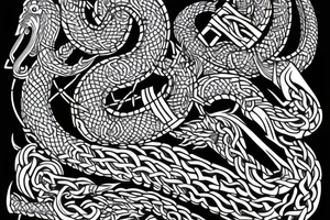 Oseberg style Viking ship carving of sea serpent c.800 arm sleeve tattoo idea