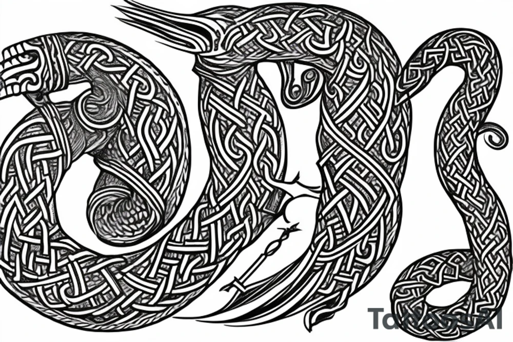 Oseberg style Viking ship carving of sea serpent c.800 arm sleeve tattoo idea