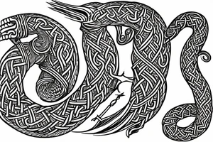 Oseberg style Viking ship carving of sea serpent c.800 arm sleeve tattoo idea