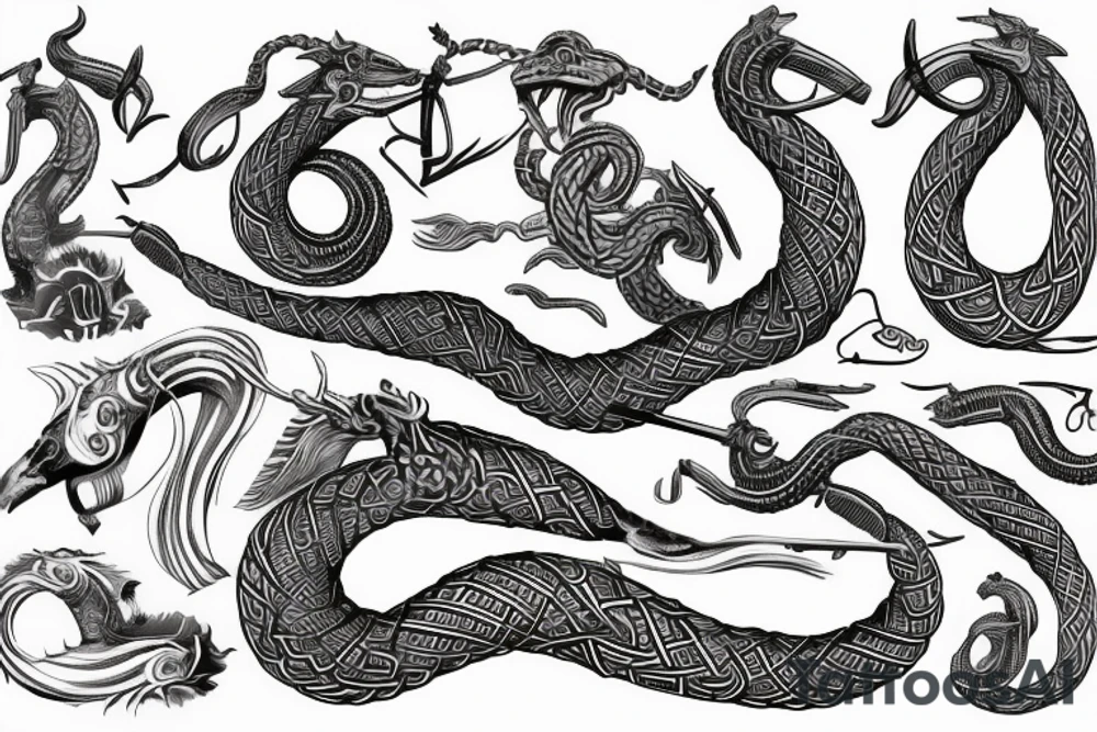 Oseberg style Viking ship carving of sea serpent c.800 arm sleeve tattoo idea
