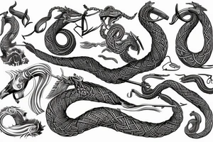 Oseberg style Viking ship carving of sea serpent c.800 arm sleeve tattoo idea
