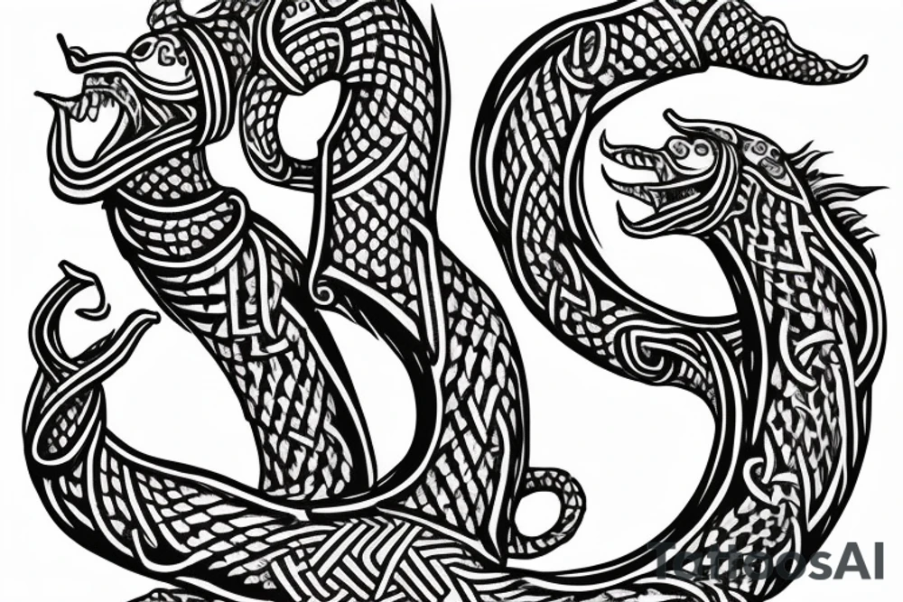 Oseberg style Viking ship carving of sea serpent c.800 arm sleeve tattoo idea