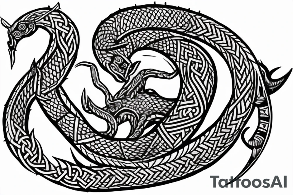 Oseberg style Viking ship carving of sea serpent c.800 arm sleeve tattoo idea