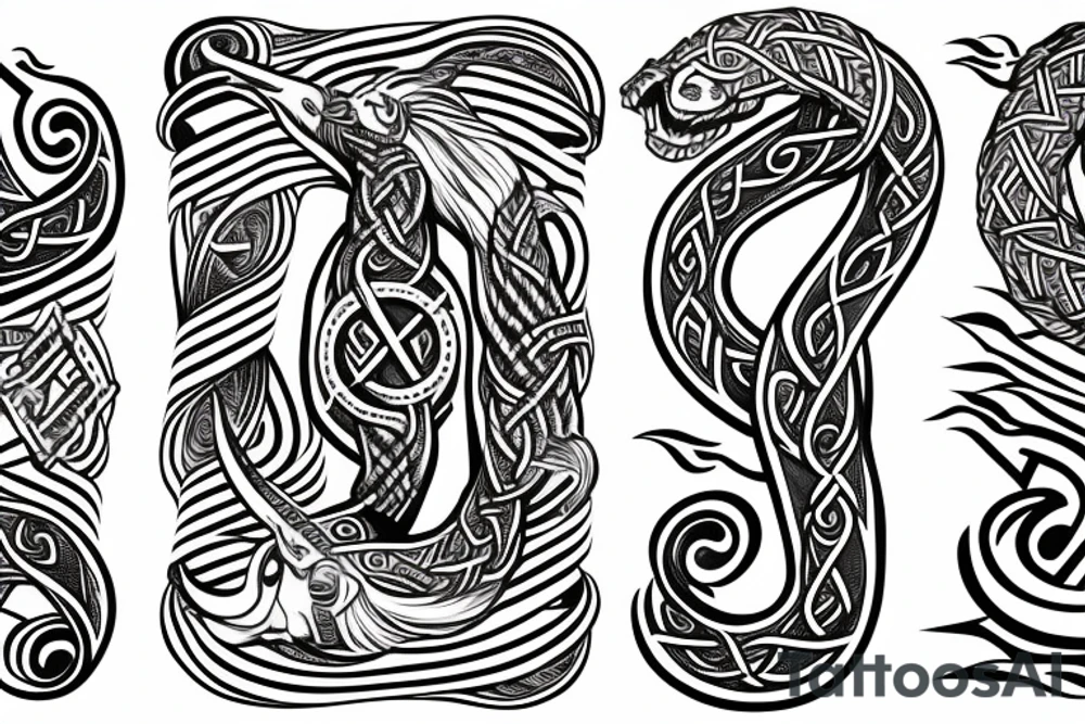 Oseberg style Viking ship carving of sea serpent c.800 arm sleeve tattoo idea