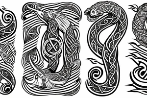 Oseberg style Viking ship carving of sea serpent c.800 arm sleeve tattoo idea