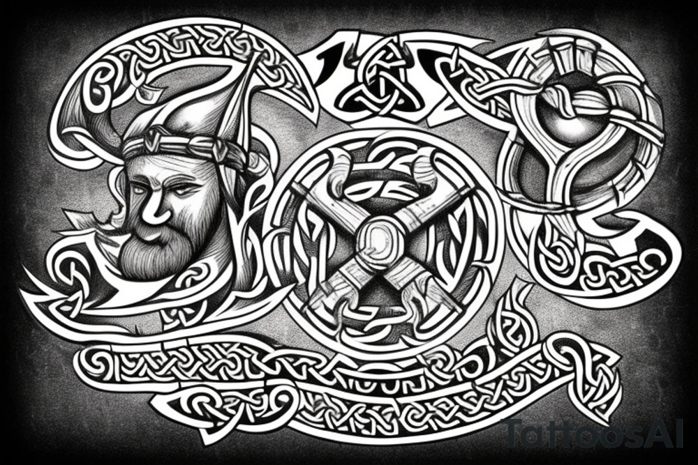 Oseberg style Viking stone carving Christian themes tattoo idea