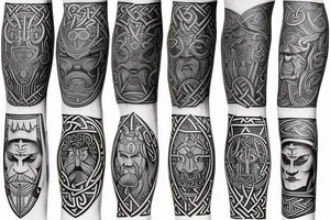 Oseberg style Viking stone carving arm sleeve tattoo idea