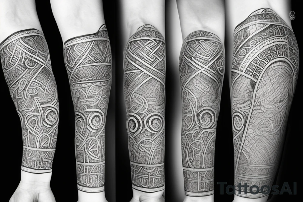Oseberg style Viking stone carving arm sleeve tattoo idea