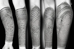 Oseberg style Viking stone carving arm sleeve tattoo idea