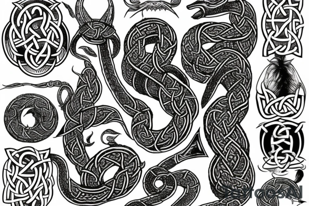 Oseberg style Viking jormungandr tattoo idea