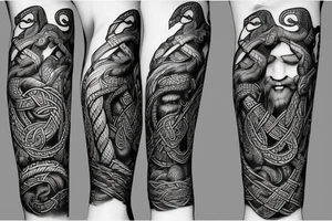 Oseberg style Viking jormungandr wood carving arm sleeve tattoo idea