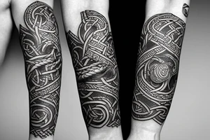 Oseberg style Viking jormungandr wood carving arm sleeve tattoo idea