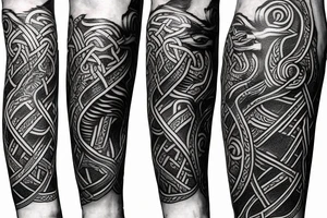 Oseberg style Viking jormungandr wood carving arm sleeve tattoo idea