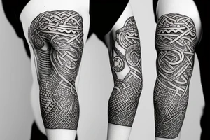 Oseberg style Viking jormungandr wood carving arm sleeve tattoo idea