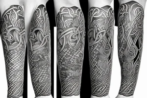 Oseberg style Viking jormungandr wood carving arm sleeve tattoo idea