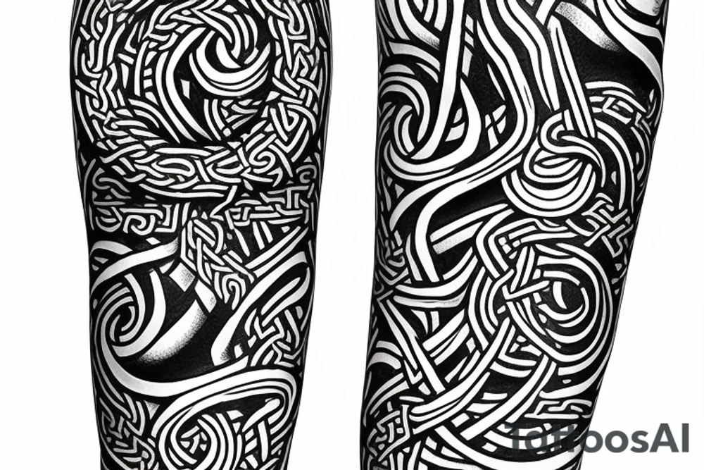Oseberg style Viking jormungandr wood carving arm sleeve tattoo idea