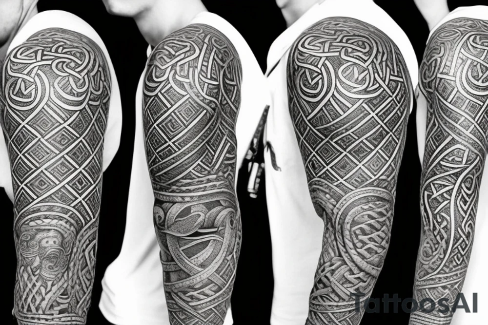 Oseberg style Viking jormungandr wood carving arm sleeve tattoo idea