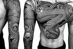 Oseberg style northern black style sea serpent jormungandr arm sleeve tattoo idea