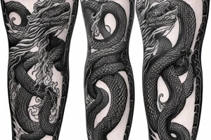 Oseberg style northern black style sea serpent jormungandr arm sleeve tattoo idea