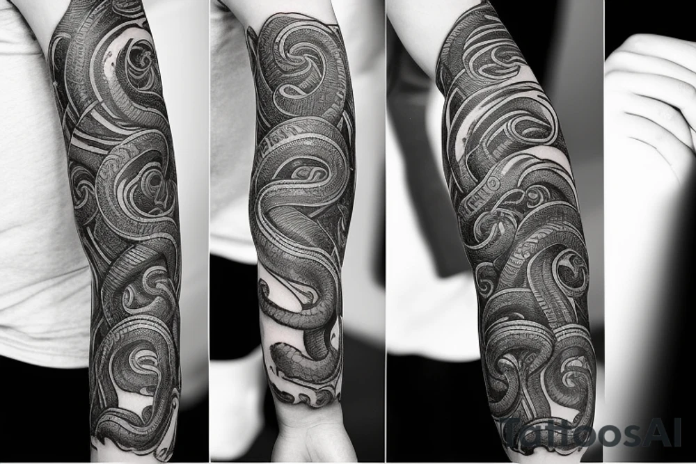 Oseberg style stone carving sea serpent jormungandr arm sleeve tattoo idea