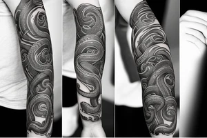 Oseberg style stone carving sea serpent jormungandr arm sleeve tattoo idea