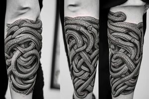 Oseberg style stone carving jormungandr in knots arm sleeve tattoo idea