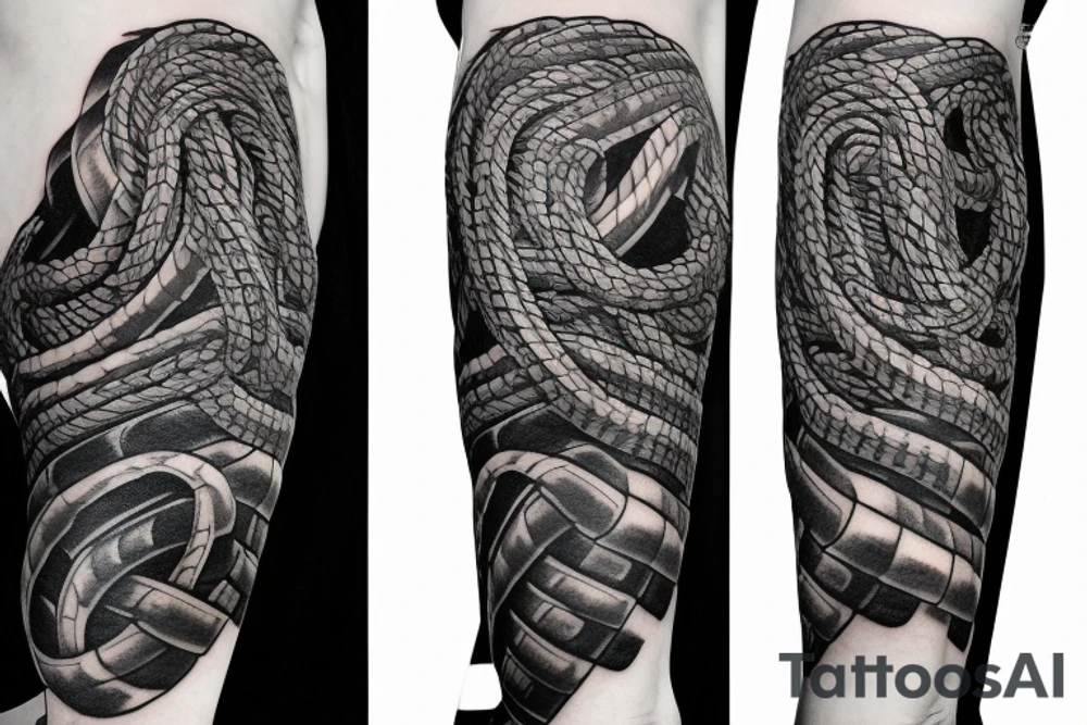 Oseberg style stone carving jormungandr in knots arm sleeve tattoo idea