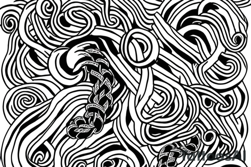 Oseberg style stone carving jormungandr in knots arm sleeve tattoo idea