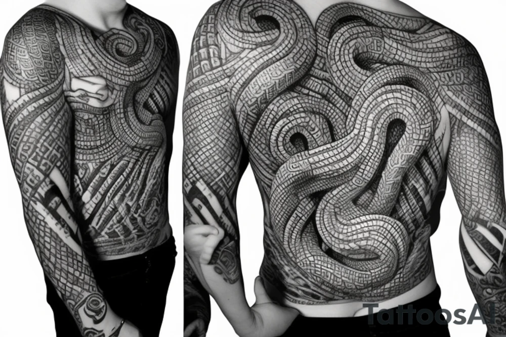 Oseberg style stone carving jormungandr in knots arm sleeve tattoo idea