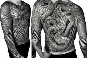 Oseberg style stone carving jormungandr in knots arm sleeve tattoo idea