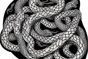 Oseberg style stone carving jormungandr in knots arm sleeve 2 dimensional tattoo idea
