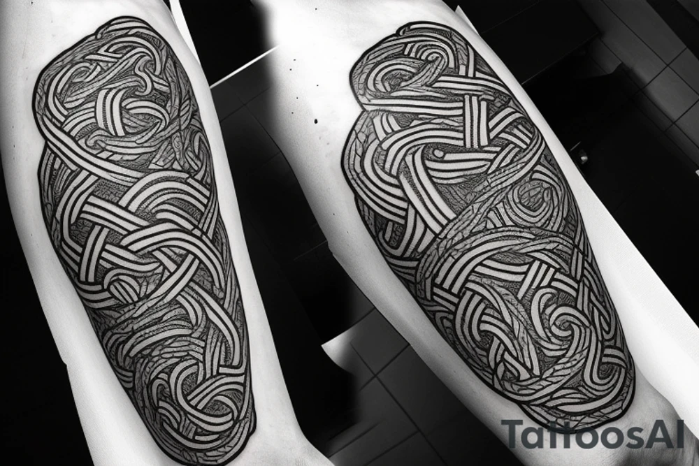 Oseberg style stone carving jormungandr in knots arm sleeve Viking art tattoo idea